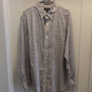 Lands End Mens Purple Check Button Down Size 17.5 35